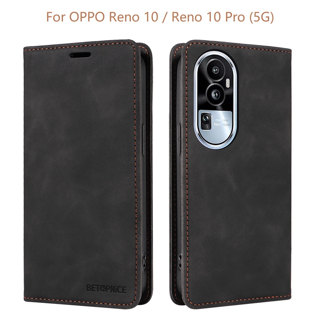 RFID Vỏ Cho OPPO Reno 10 Reno10 Pro+ A58 A98 A53s A94 A95 A74 A54 A1 Pro Bao Da Điện Thoại Kiểu Ví Gập Nam Châm Có Ngăn Thẻ