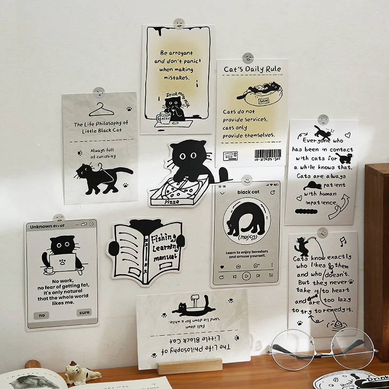 Set 30 Tấm Bưu Thiếp Vẽ Tay Mèo Đen Dễ Thương Thẻ