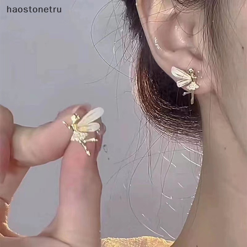 Ru Bông Tai Xỏ Lỗ Hình Cánh Tiên Đính Đá zircon Dễ Thương Tinh Tế Thời Trang Cho Nữ n