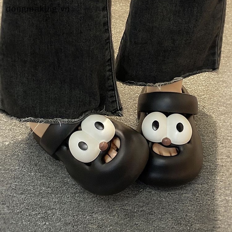 Dép Đế Bằng Chống Trượt Mũi Tròn Họa Tiết Hoạt Hình Dễ Thương Cho Nữ