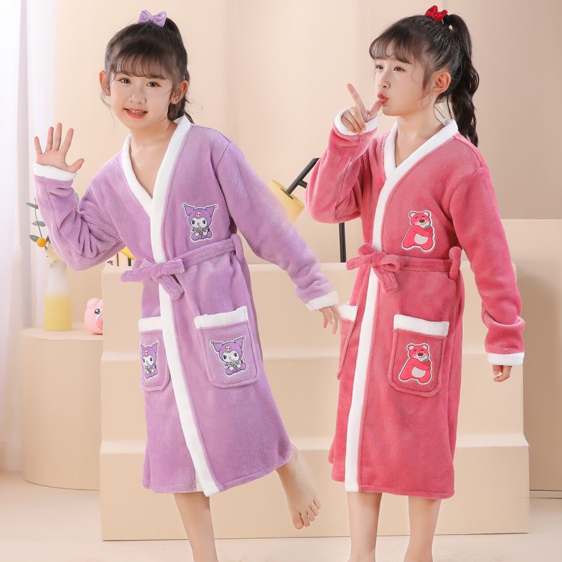Áo Choàng Tắm Dài Trung Bình Bằng Vải flannel In Hoạt Hình Dễ Thương Thời Trang Mùa Đông Cho Bé