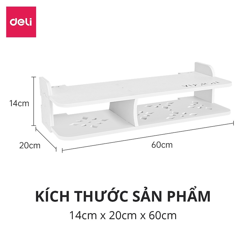 Kệ Treo Tường Deli - Giá Đỡ Máy Chiếu, Moderm Wifi Đa Năng Không Cần Khoan Bằng Gỗ Nhựa Cao Cấp Chính Hãng Có Bảo Hành