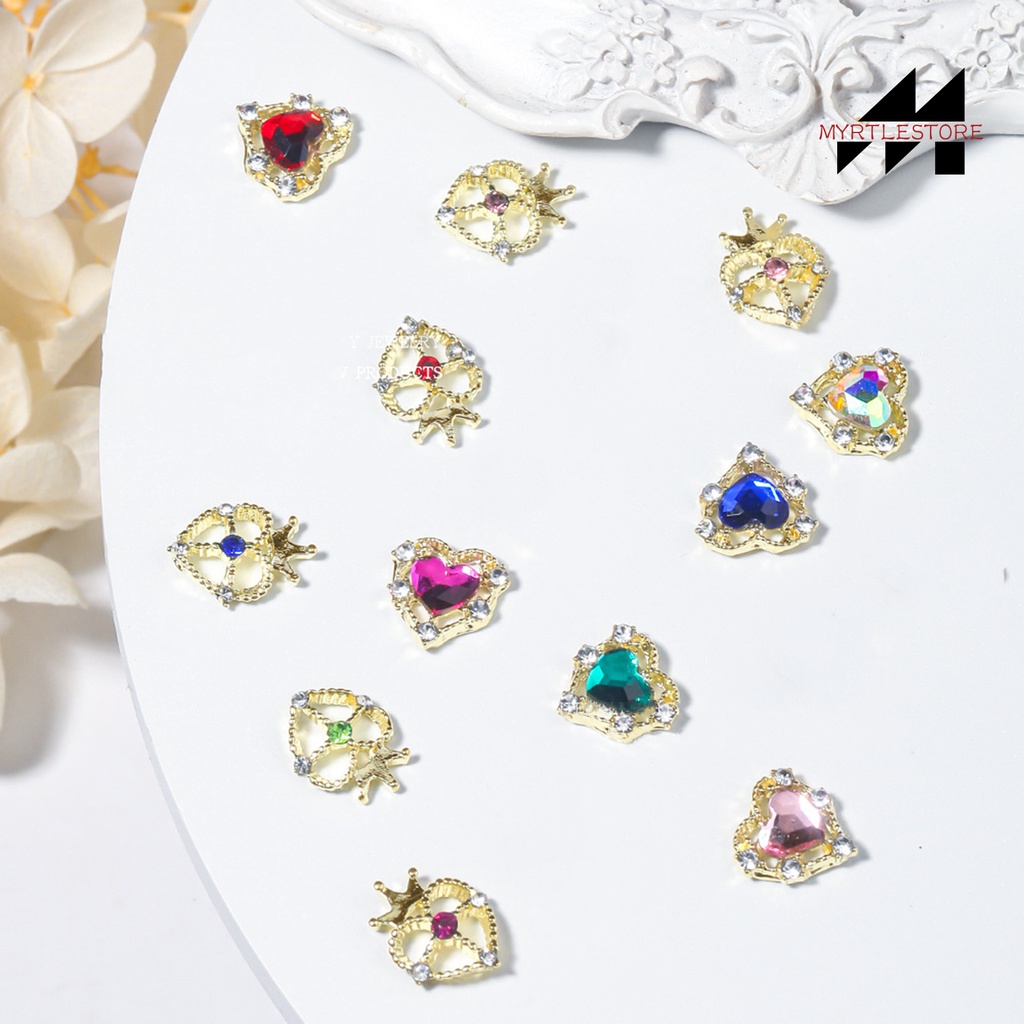 Set 10 Phụ Kiện Trang Trí Móng Tay 3d diy Hình Vương Miện / Trái Tim
