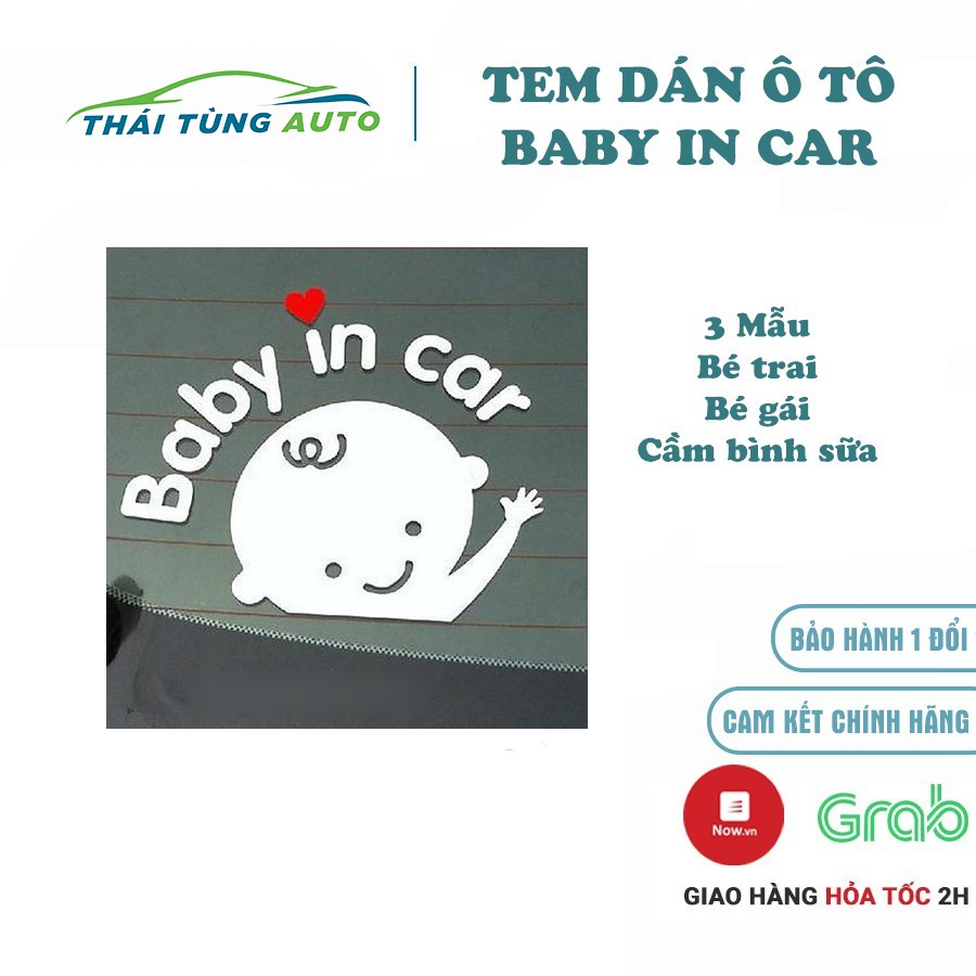 Tem dán ô tô Baby In Car trang trí chất liệu vinyl cao cấp thông báo có trẻ nhỏ trong xe