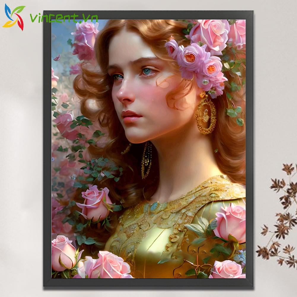 Bộ Tranh Thêu Chữ Thập Bằng cotton 11ct In Hình Cô Gái Và Hoa