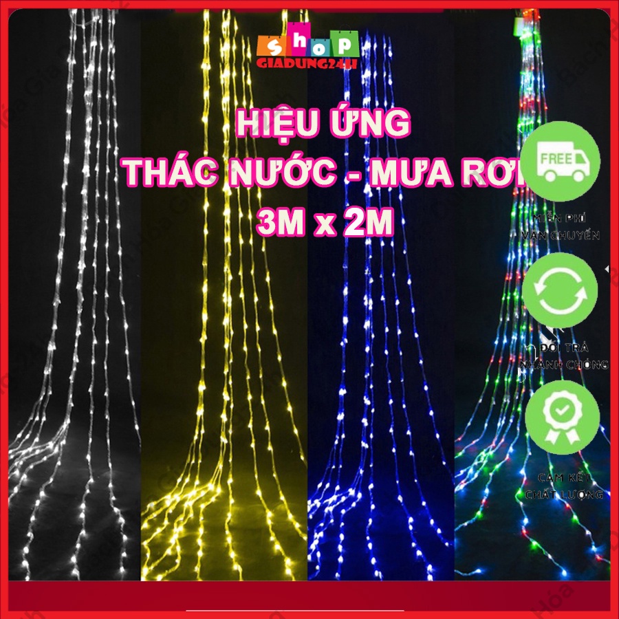 Giá sỉ)Đèn Led Trang Trí thả mành hiệu ứng mưa rơi,thác nước Rộng 3M X Dài2M- Đèn nháy mành rèm hiệu ứng thác nước