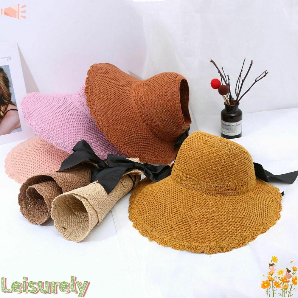Mũ Cói Rộng Vành Che Nắng Đính Nơ Nhiều Màu Sắc Có Thể Gấp Gọn Thời Trang Đi Biển Mùa Hè Cho Nữ