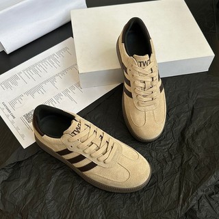 Thời trang giày sneaker da lộn đế bằng thiết kế cột dây cá tính