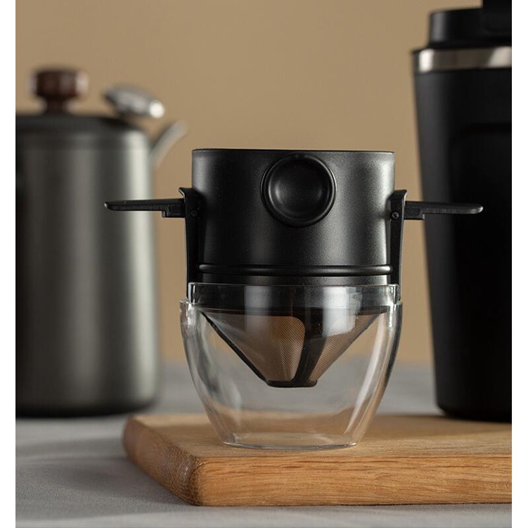 Combo Ly/ Cốc cà phê cách nhiệt Inox 304 kèm phin cà phê inox 2 lớp văn phòng và picnic