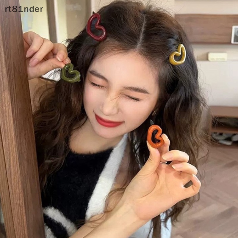 Rt Set 2 Kẹp Tóc Hình Nơ / Trái Tim Màu Trơn Ngọt Ngào Đáng Yêu Thời Trang Hàn Quốc Cho Nữ