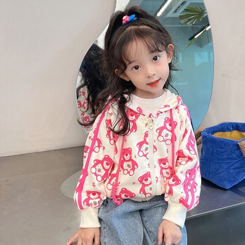 Áo Khoác hoodie Có Khóa Kéo In Hình Gấu Dễ Thương Cho Bé Gái 1-12 Tuổi Hoạt Hình