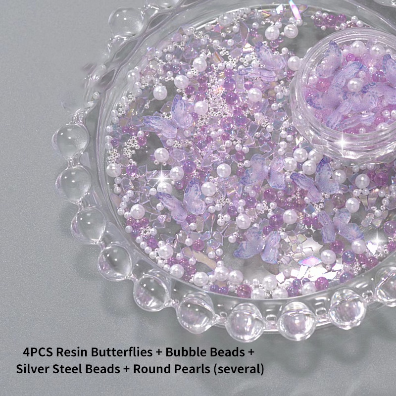 1 Hộp Hạt Kim Cương Giả Hình Tròn Họa Tiết Bướm Trang Trí Móng Tay diy