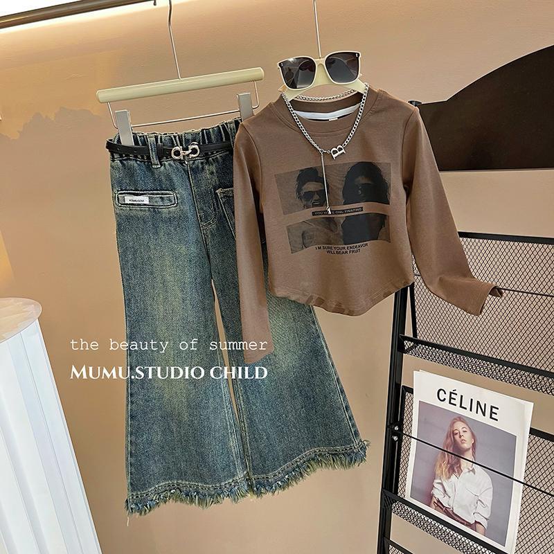 Quần Jean Dài Lưng Cao Màu Sắc Đơn Giản Thời Trang Mùa Thu Phong Cách Hàn Quốc Cho Bé Gái