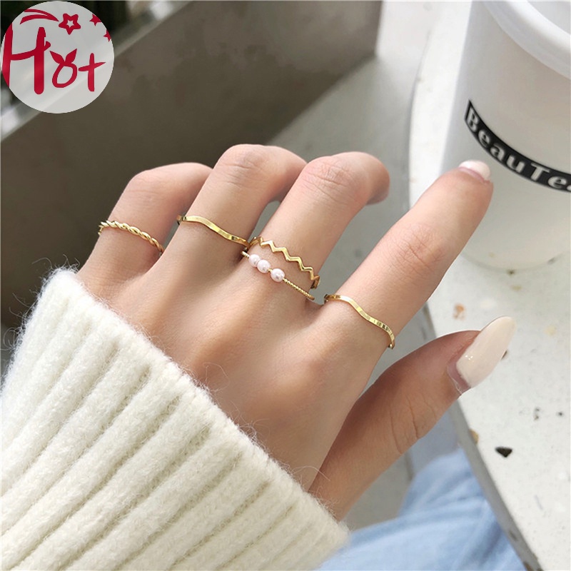 Jr set 5 Nhẫn Đeo Tay Kim Loại Thời Trang Cho Nữ vn