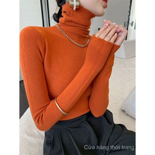 Hàng Bán Chạy Áo sweater Dệt Kim Mỏng Cổ Lọ Ôm Dáng Màu Cam match Thời Trang Cho Nữ