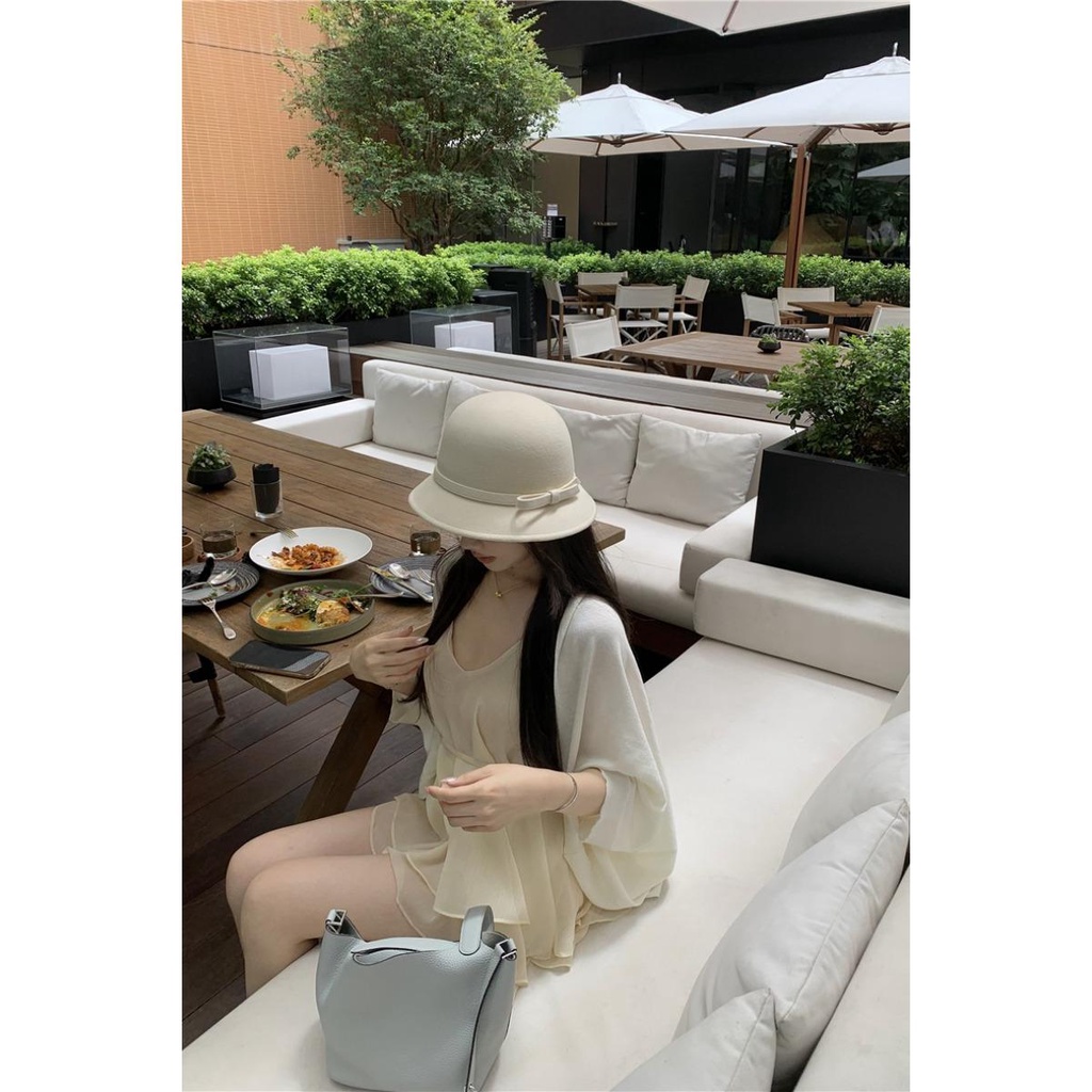 Bộ Áo Cổ Chữ v + Chân Váy Lưng Cao Thời Trang Đáng Yêu Cho Nữ