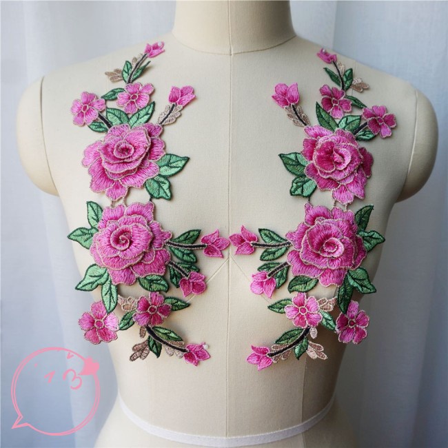 Hiussngha 2 Miếng Vải Ren Thêu Hoa Hồng 3d Trang Trí Cổ Áo Cưới