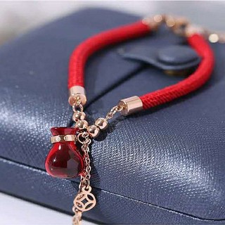 Vòng tay may mắn mạ vàng hồng 18k đính đồng xu đỏ may mắn