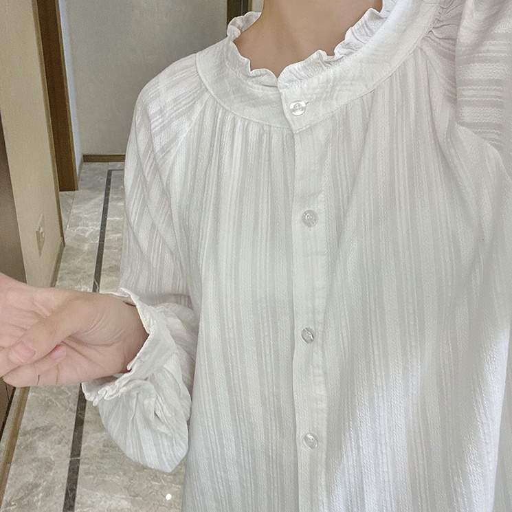 Áo Sơ Mi Trắng Cổ Đứng Dáng Rộng Phong Cách Nhật Bản Thời Trang Thu Đông