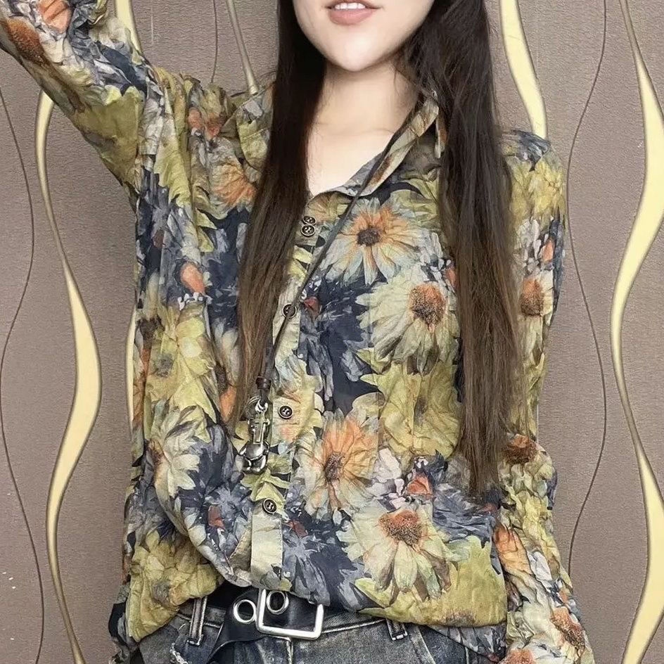 Luo Áo Sơ Mi Tay Dài Dáng Rộng In Họa Tiết Thời Trang 2022 Cho Nữ