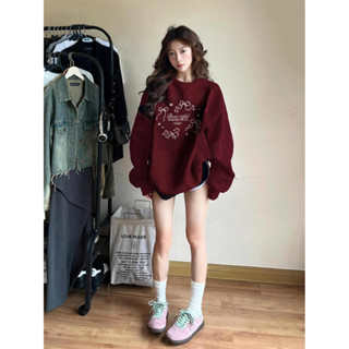 Áo sweater nơ nữ Đỏ mận form rộng áo mùa đông hàn quốc fashion SALUTE local brand