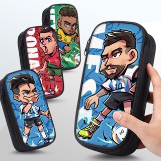 Phiên bản Q Hộp đựng bút chì bóng đá Messi màu đen chống bụi bẩn có dây kéo Hộp văn phòng phẩm cho bé trai