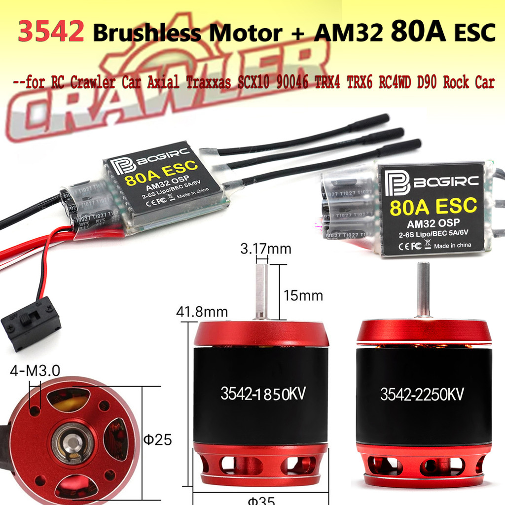 RC Crawler 3742 Động cơ Outrunner không chổi than AM32 80A ESC cho xe bánh xích RC Trục Traxxas SCX1