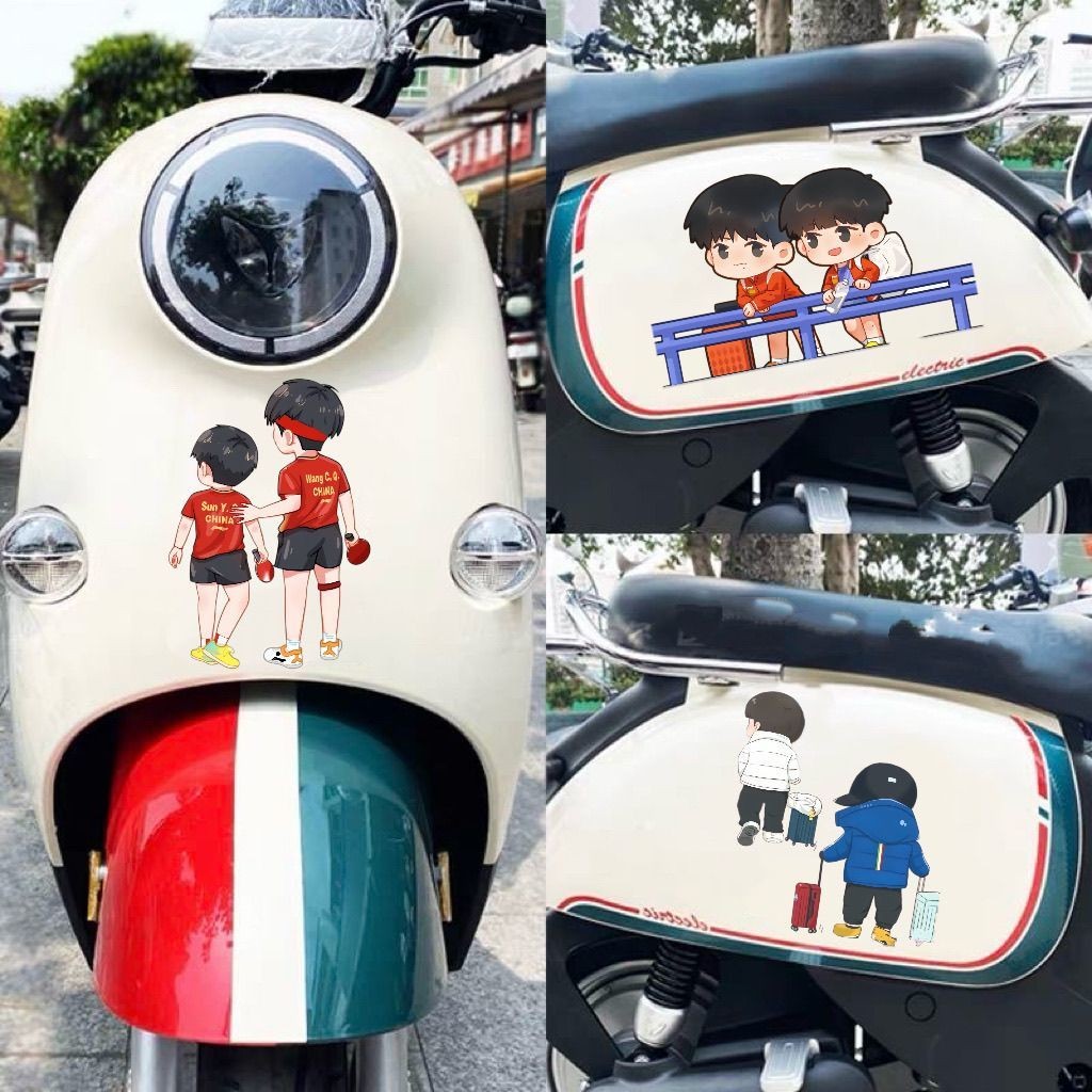 Satou Kết Hợp Wang Chuqin Sun Yingsha Bóng Bàn Xe Bình Nhiên Liệu Sáng Tạo Miếng Dán Hành Lý Xe Điện