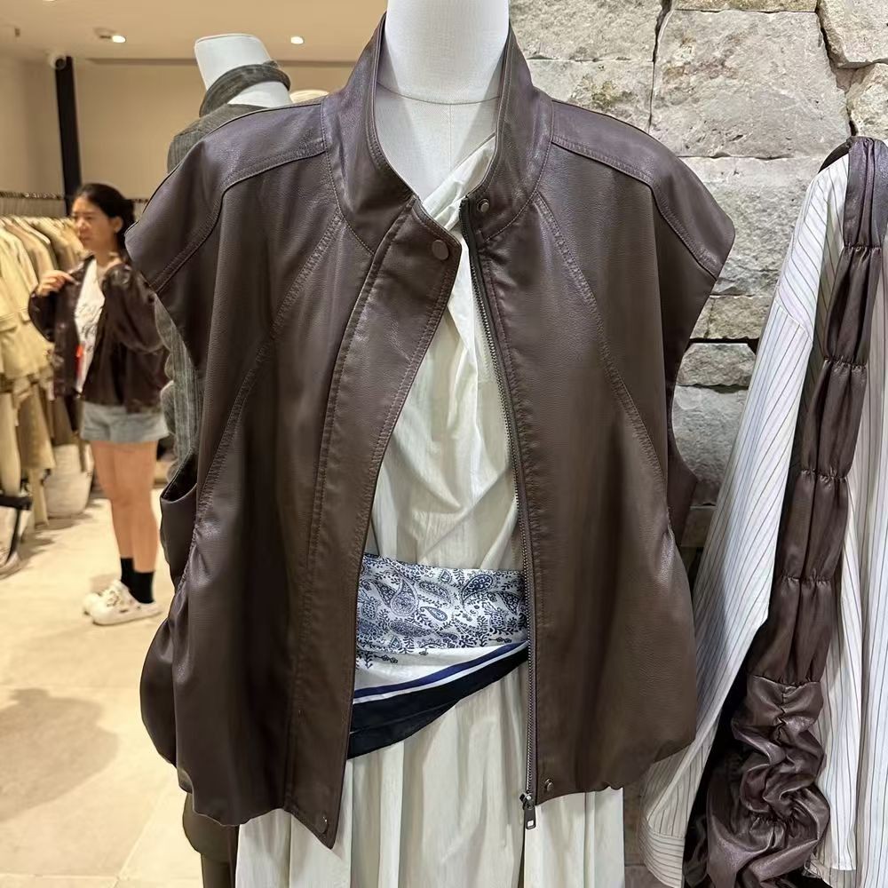 Áo Khoác Sát Nách Dáng Ngắn Cỡ Lớn Có Khóa Kéo Thời Trang Mùa Thu 2025 Cho Nữ y2k Millet