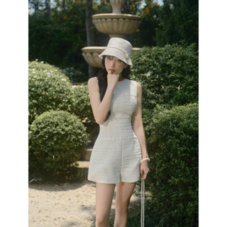  JumpSuit Dạ tweed đính đá cao cấp Cổ tròn Form đùi Tiểu thư sang chảnh - Rouie Delux 