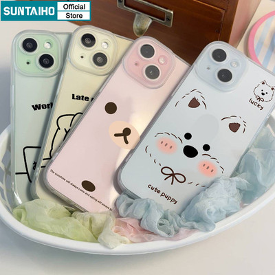 Suntaiho Hoạt Hình Vui Nhộn Gấu Chó Mèo Họa Tiết Trong Suốt Mờ Dành Cho Iphone 16 15 14 12 13 11 Pro Max IP 7 8 Plus Iphon X Xs XR Xs Max TPU Silicon Mềm Cao Cấp Chống Sốc Ốp điện thoại