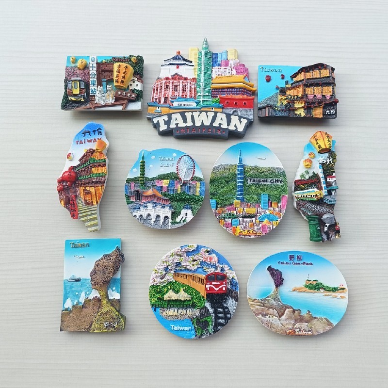 Đài Loan Dán Tủ Lạnh Lưu Niệm Du Lịch Alishan Jiufen Yeliu Đài Bắc Mặt Trăng Hồ 3d Ba Chiều Emboss