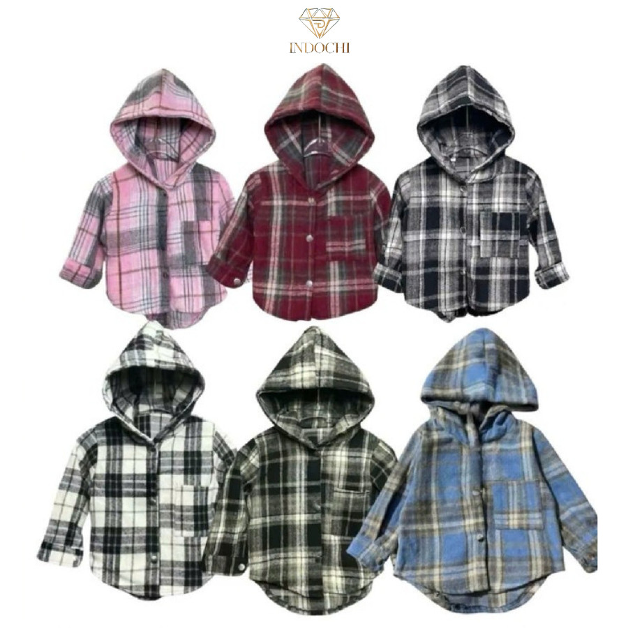 Áo Chống Nắng Cho Bé Kẻ Sơ Mi  Flannel Dạ Dày  Có Mũ Cho Bé Từ 10-38kg Phong Cách Hàn Quốc CN01