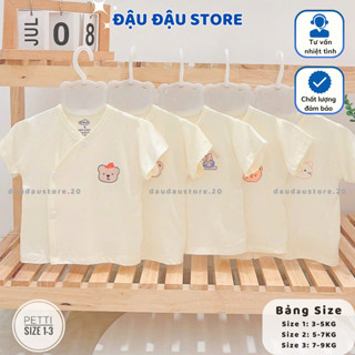 Combo 3/5 Áo Cộc Tay Petit Nền Kem In Ngực mềm mịn mát thấm hút mồ hôi cho bé sơ sinh 0-9 tháng AL20 Đậu Đậu Store