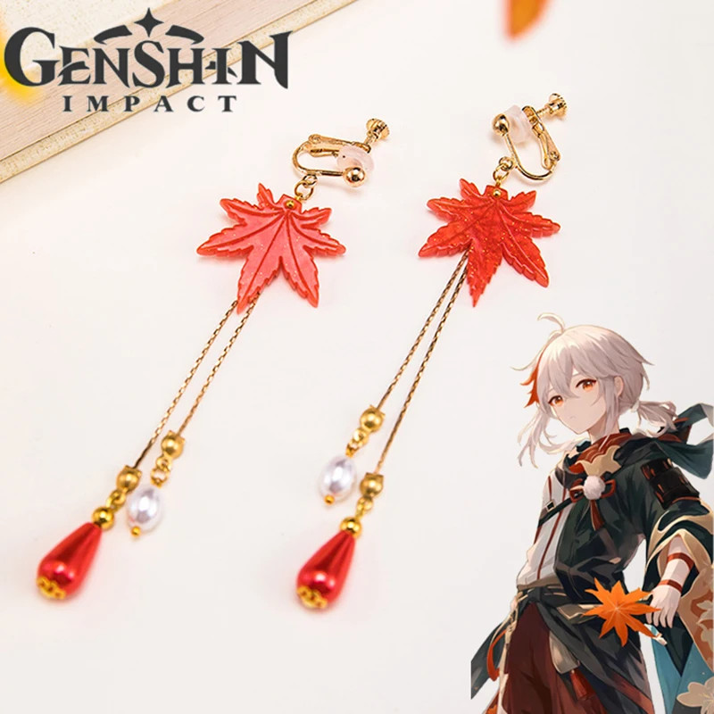 Trò Chơi Genshin Tác Động Kaedehara Kazuha Cosplay Bông Tai PhongLeaf Mặt Dây Chuyền Earhook Earclip
