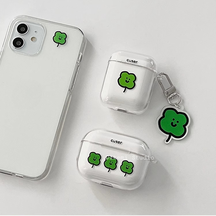 Hàn Quốc Ins Dễ Thương Lucky Leaf Clover Tai nghe không dây Vỏ Mềm Cho Airpods 4 / 3 / 2 Vỏ Tai Nghe