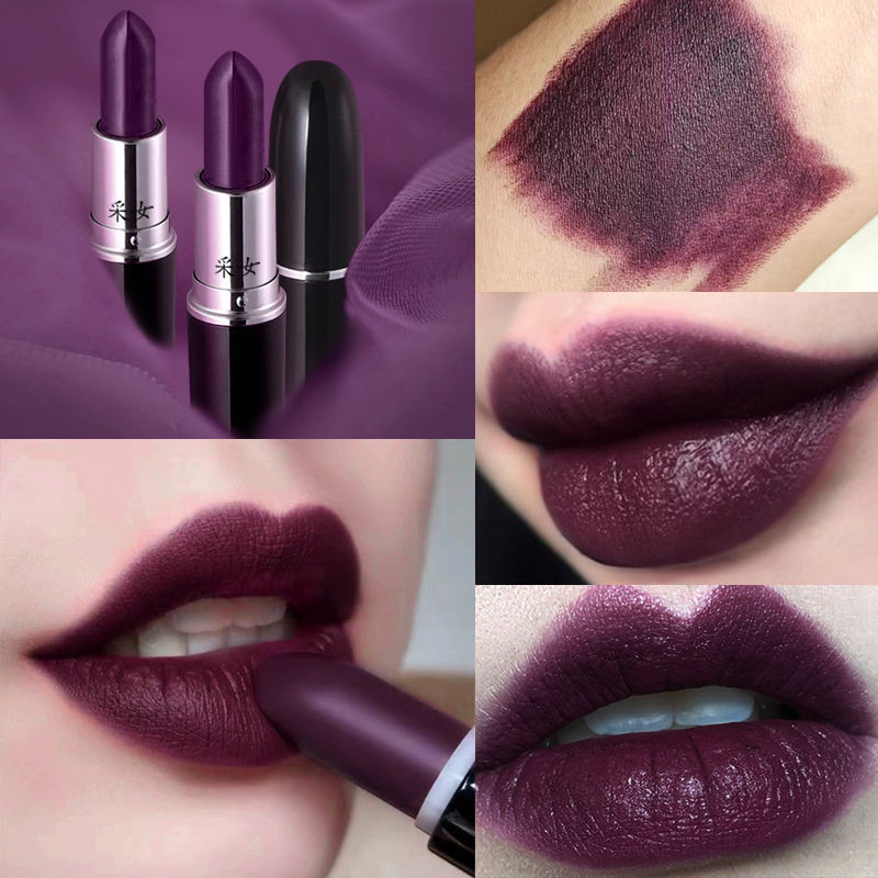 Son môi màu cô dâu đậm màu anh đào đen đỏ đậm trang điểm Châu Âu và Mỹ tông màu tím tím nho tím màu 
