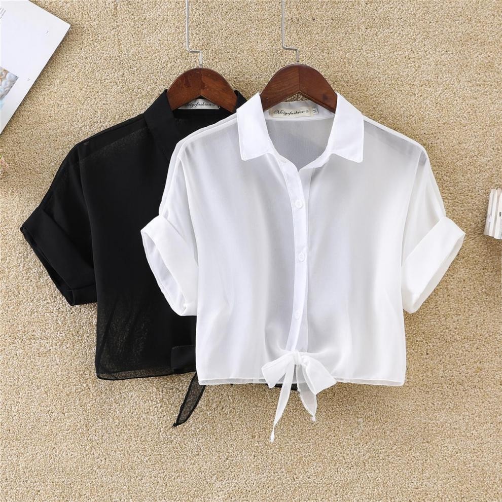 Phong cách hàn quốc Áo khoác ngắn tay mùa hè dành cho nữ Áo len voan ngoài Bolero Filipiniana Áo kho