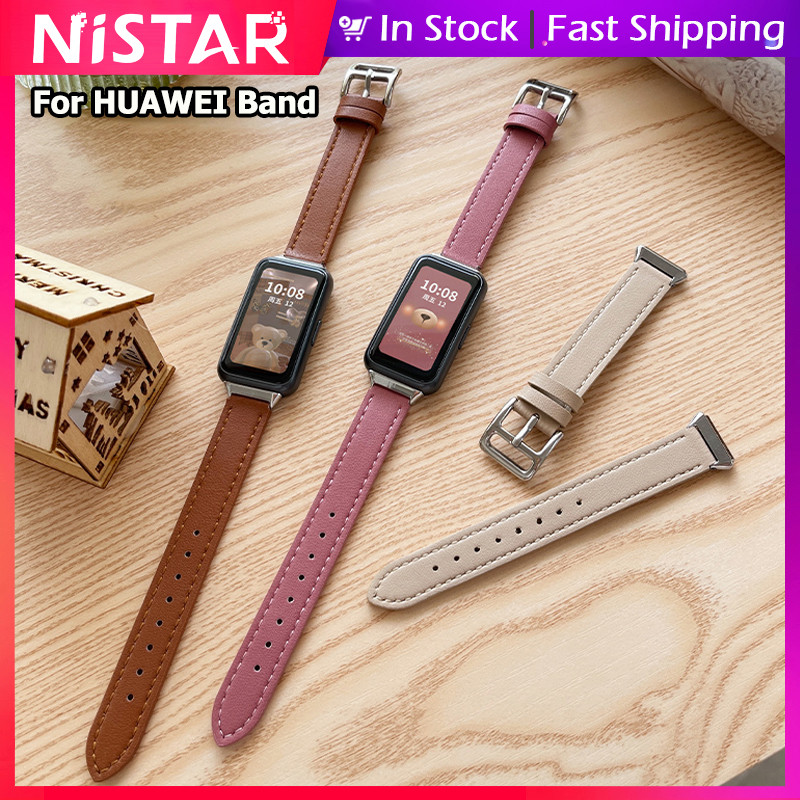 Nistar Da thật mềm thoáng khí Dây đeo cho HUAWEI Smart Band 9 8 7 NFC, Dây đeo giải trí khóa kim loạ