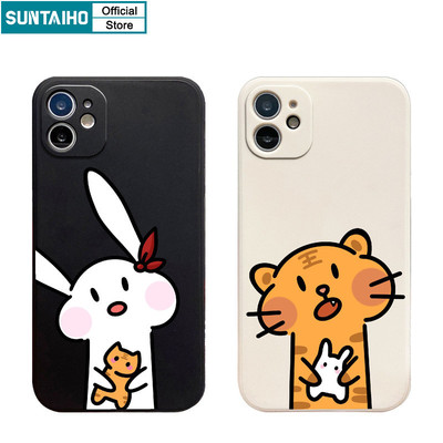 Suntaiho Ngộ nghĩnh Dễ Thương Vỏ Thỏ Họa Tiết Hổ Cặp Đôi Ốp lưng Cho Iphone 16 15 14 13 12 11 Pro Max IP 7 8 Plus Iphon X Xs XR Xs Max Silicon Mềm Cao Cấp Chống Sốc Ốp Lưng