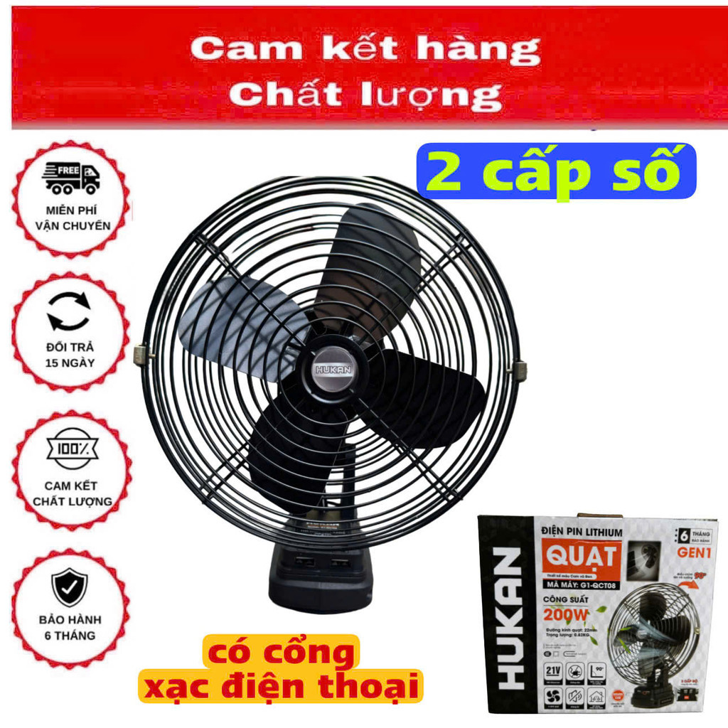 Quạt tích điện Makita  HUAKAN QC108 ,quạt pin mini để bàn, hoạt động liên tục HUKAN CHÍNH HÃNG