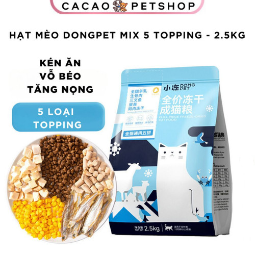  Hạt mèo DONGPET thức ăn khô cho mèo mix thịt đông khô cao cấp chuyên cho mèo kén ăn vỗ béo tăng nọng - Cacao 