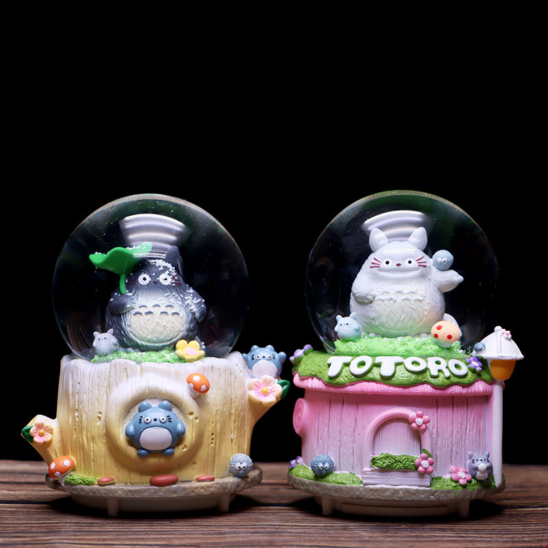 Hộp nhạc quả cầu pha lê Totoro hoạt hình, quà tặng ngày lễ bông tuyết phát sáng, đồ trang trí quả cầ