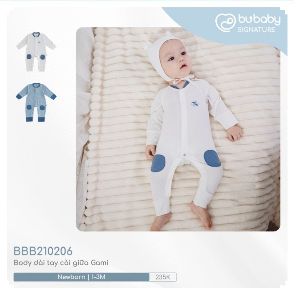 BU Baby (0-3M) Body dài tay cài giữa Gami BBB210206  cho bé sơ sinh - BU Baby sơ sinh