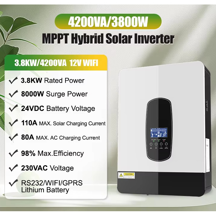 Biến tầng năng lượng 4.2KVA-3800W-24V Hybrid Inverter-điện áp cao PV 55V-450V sạc MPPT 110A