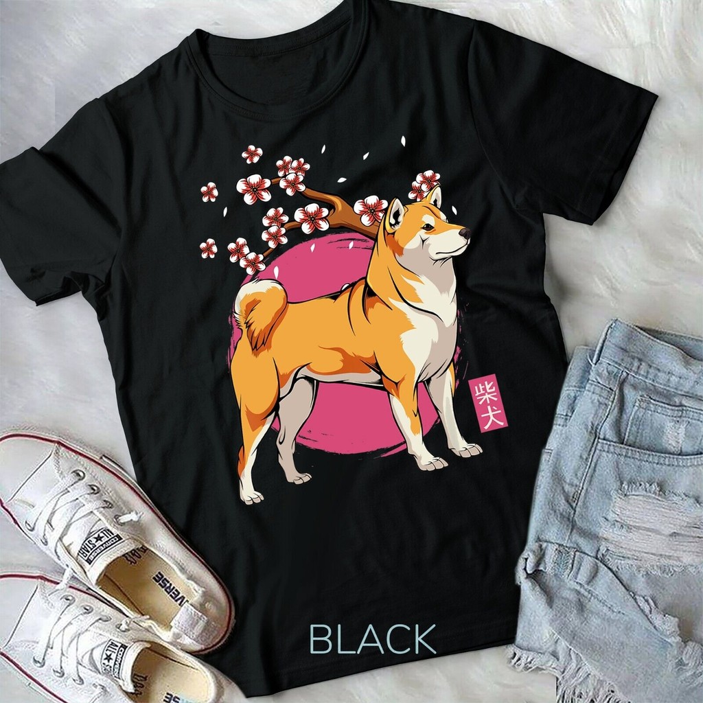 Áo thun nam Tee Akita Shiba Inu Nhật Bản Hoa anh đào Sakura