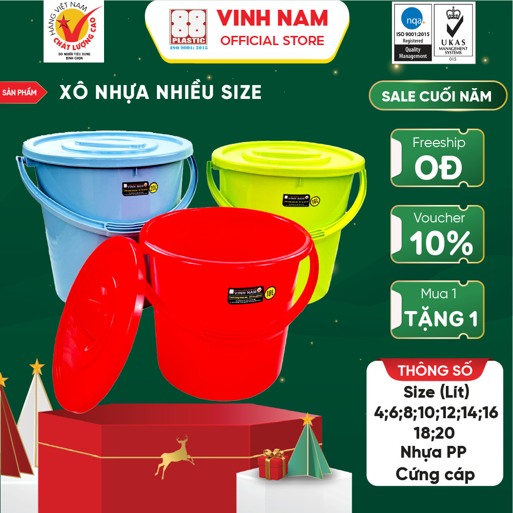 Xô Nhựa Có Nắp Ko Nắp 4 Lít Đến 20 Lít Vinh Nam Plastic Xô Nhựa Có Quai Xách Xô Nước Mã 365 - 373