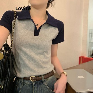 Áo thun Lovito ghép nối màu sắc phong cách thường ngày cho nữ LNE56018