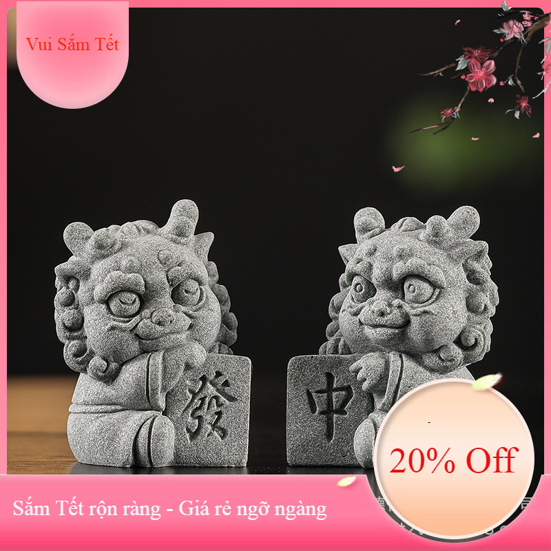 Cặp kỳ lân đá xanh cầm liễn