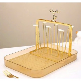 Khay úp cốc , ly đế lớn hoạ tiết hươu mạ bạc , vàng sang trọng đế lớn tiện lợi